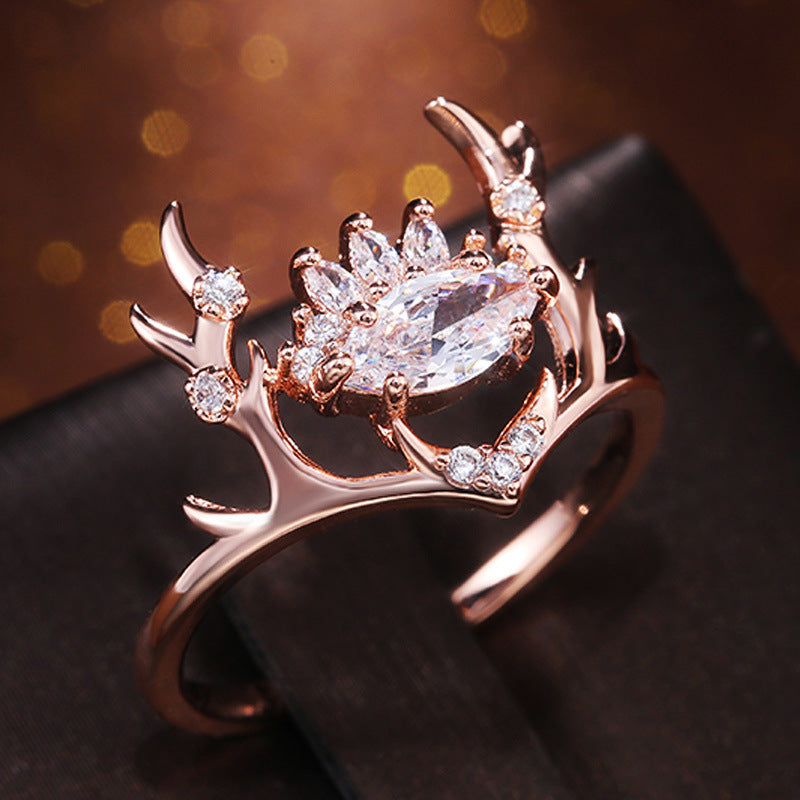 Majestic Antler Crystal Crown Ring