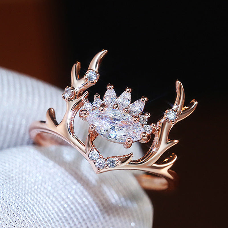 Majestic Antler Crystal Crown Ring