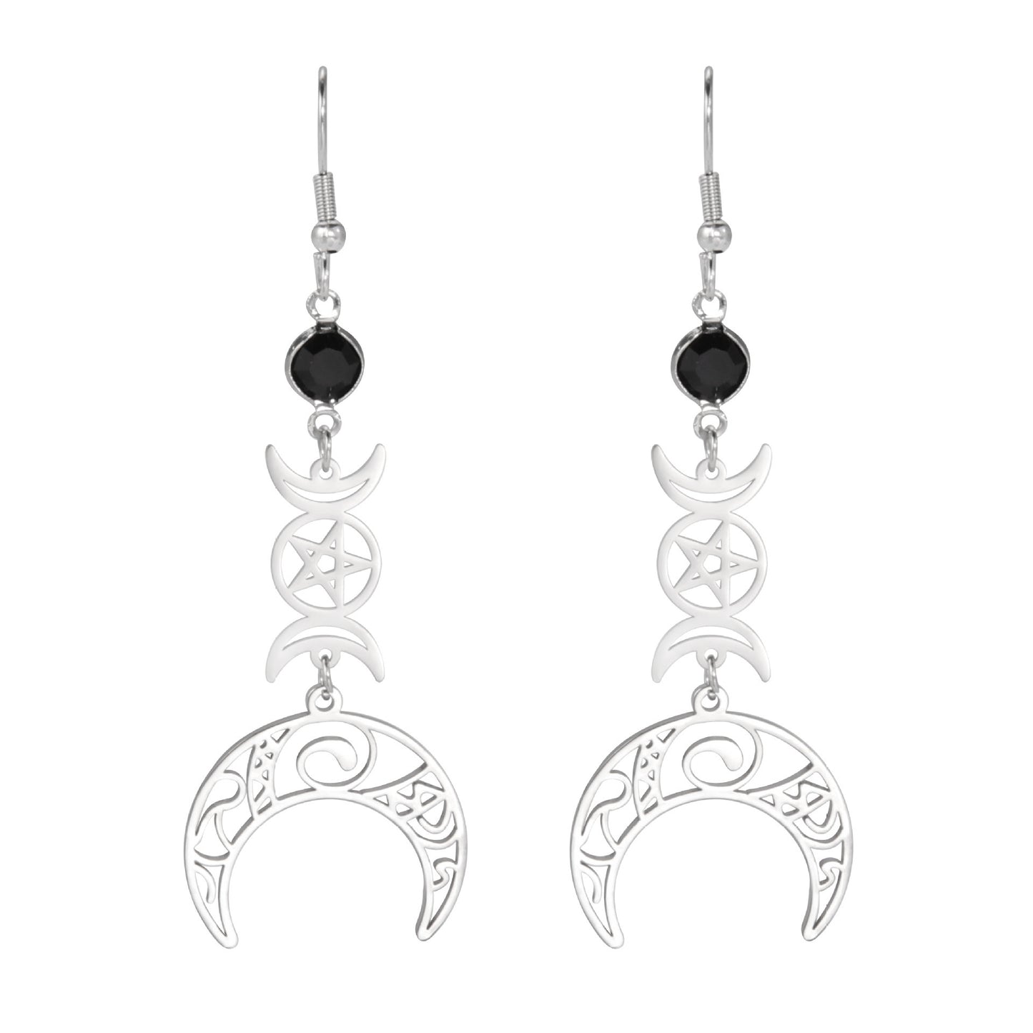 Mystic Triple Moon Pentacle Earrings
