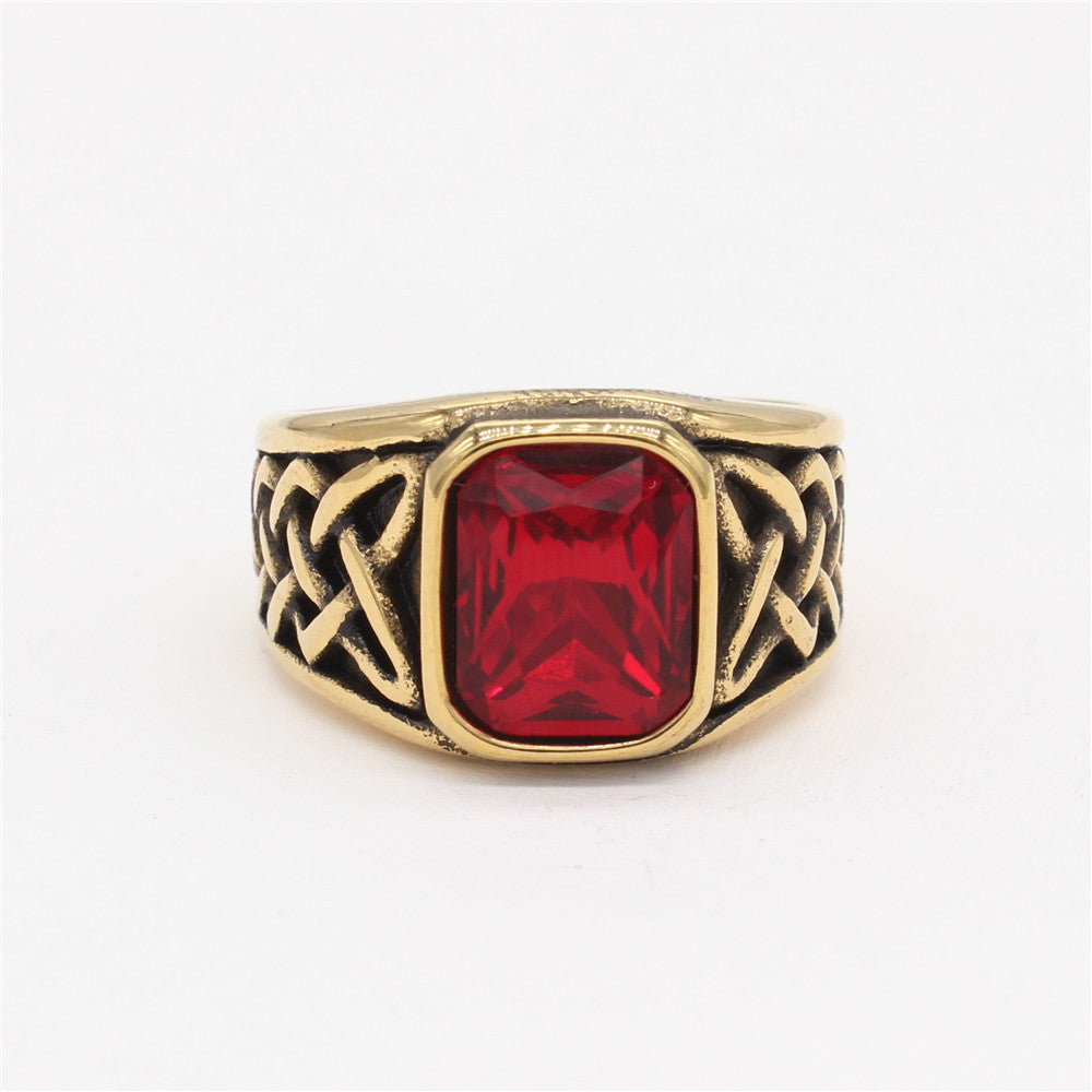 Celtic Knotstone Ring of the North – Viking Strength in Steel and Flame