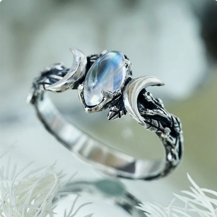 Mystic Moonstone Crescent Ring