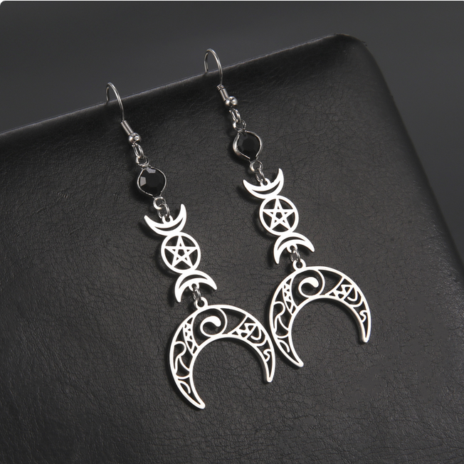 Mystic Triple Moon Pentacle Earrings