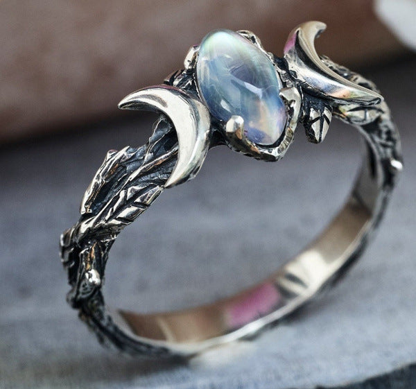 Mystic Moonstone Crescent Ring