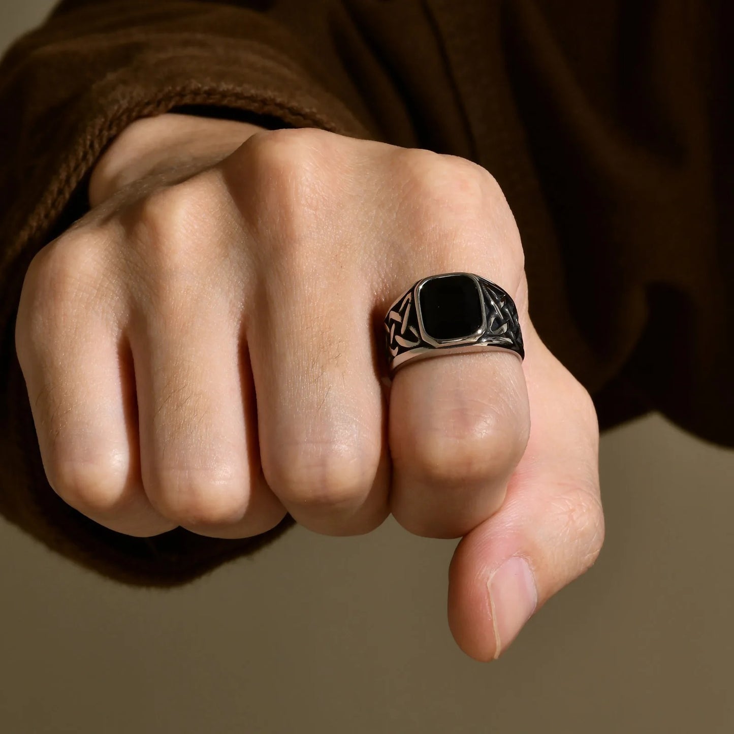 Celtic Knotstone Ring of the North – Viking Strength in Steel and Flame
