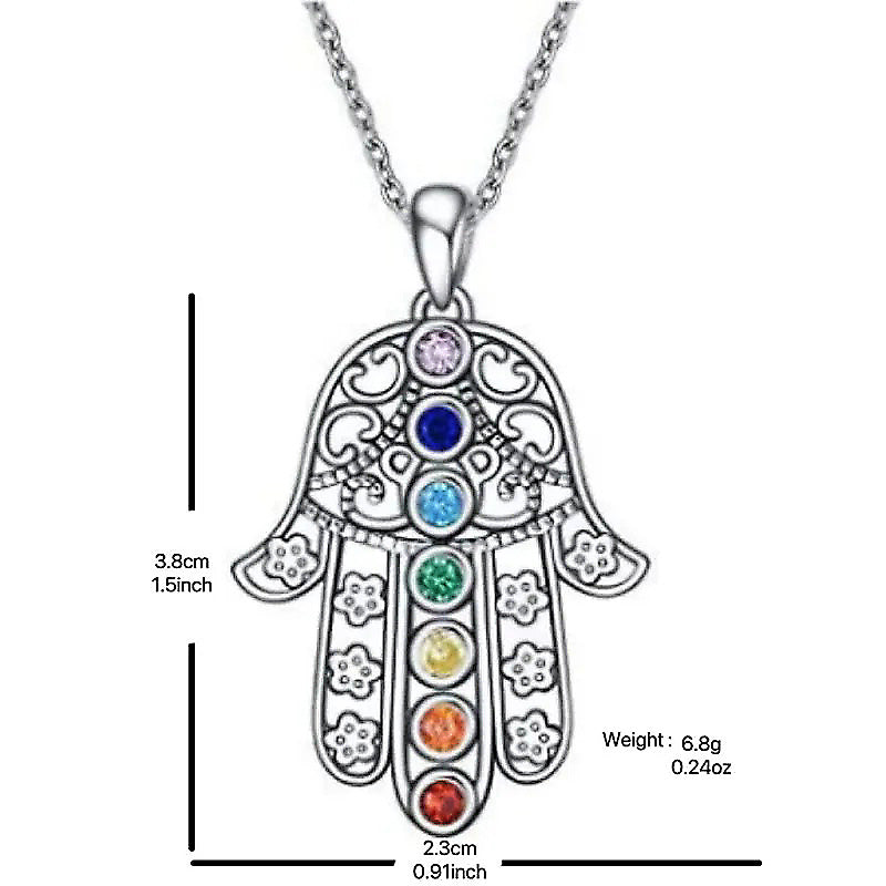 Guardian of Strength 7 Chakra Hamsa Necklace