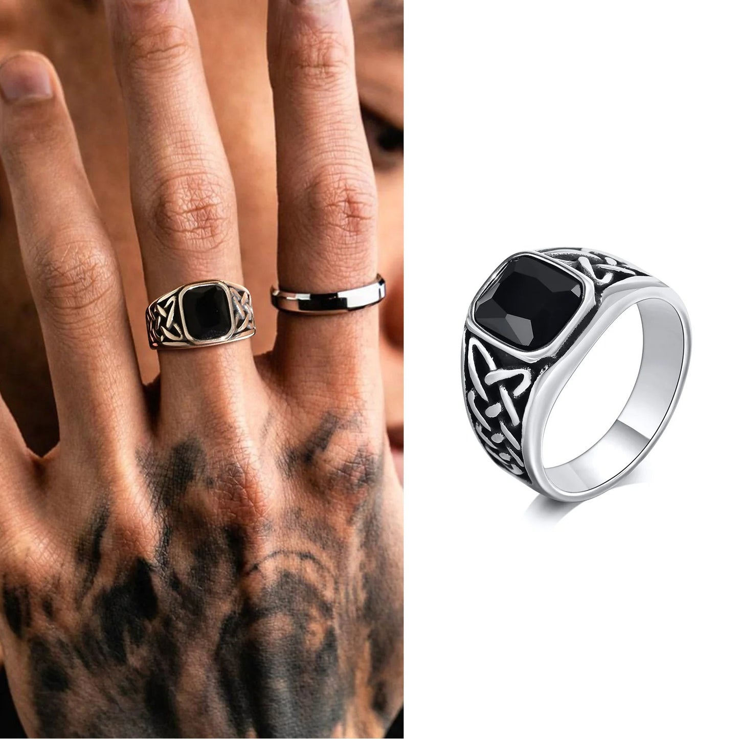 Celtic Knotstone Ring of the North – Viking Strength in Steel and Flame