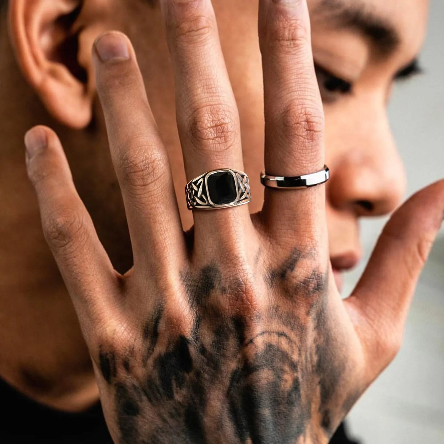 Celtic Knotstone Ring of the North – Viking Strength in Steel and Flame