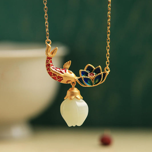 Koi of Strength and Prosperity Lotus Necklace