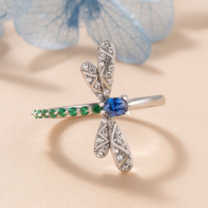 Emerald Serenity Dragonfly Sapphire Crystal Ring