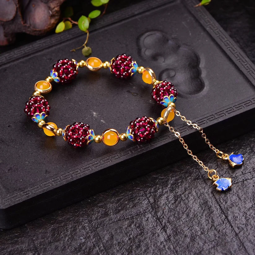 Pomegranate Bloom Lotus Crystal Bracelet