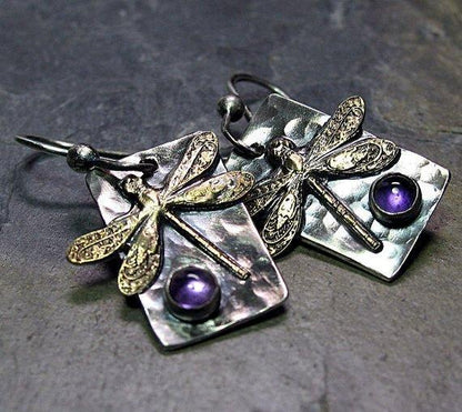 Amethyst Dragonfly Wings Earrings