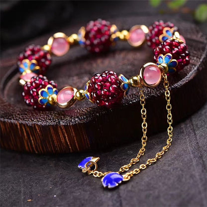 Pomegranate Bloom Lotus Crystal Bracelet