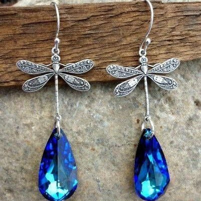 Sapphire Glow Dragonfly Crystal Earrings