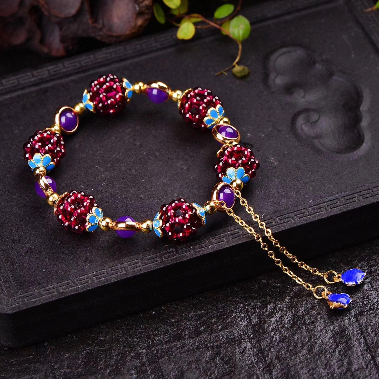 Pomegranate Bloom Lotus Crystal Bracelet