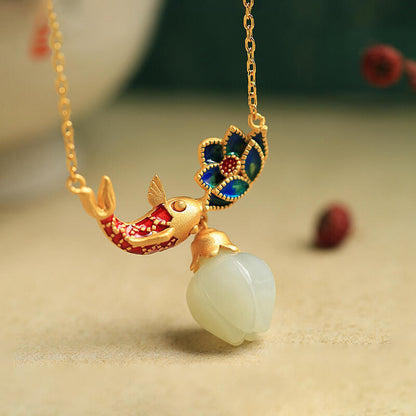 Koi of Strength and Prosperity Lotus Necklace