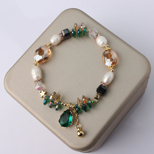 Emerald Radiance Pearl Crystal Bracelet