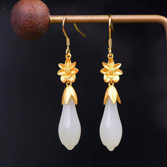 Sunlit Petal White Jade Earrings