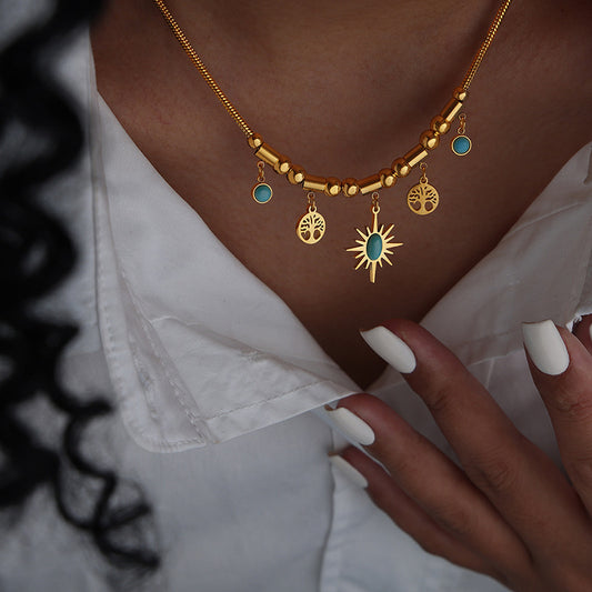 Radiant Sun and Tree of Life Turquoise Necklace