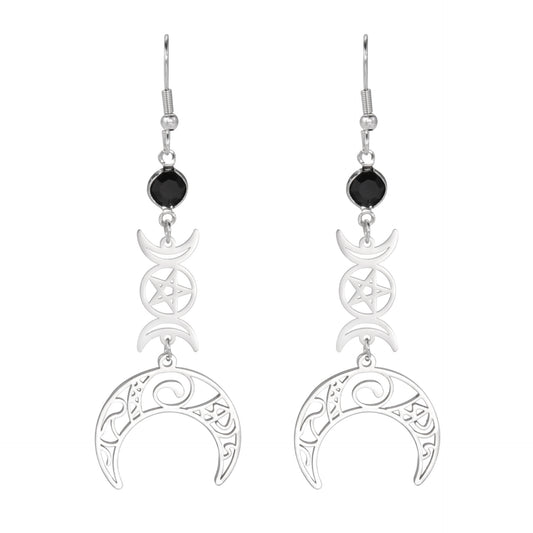 Celestial Pentacle Crescent Earrings