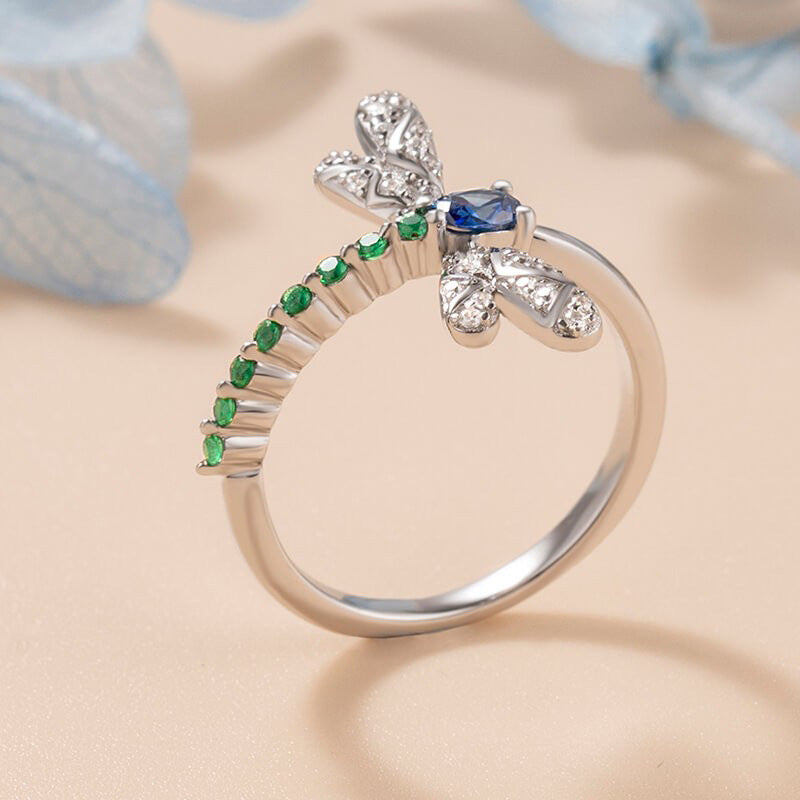 Emerald Serenity Dragonfly Sapphire Crystal Ring