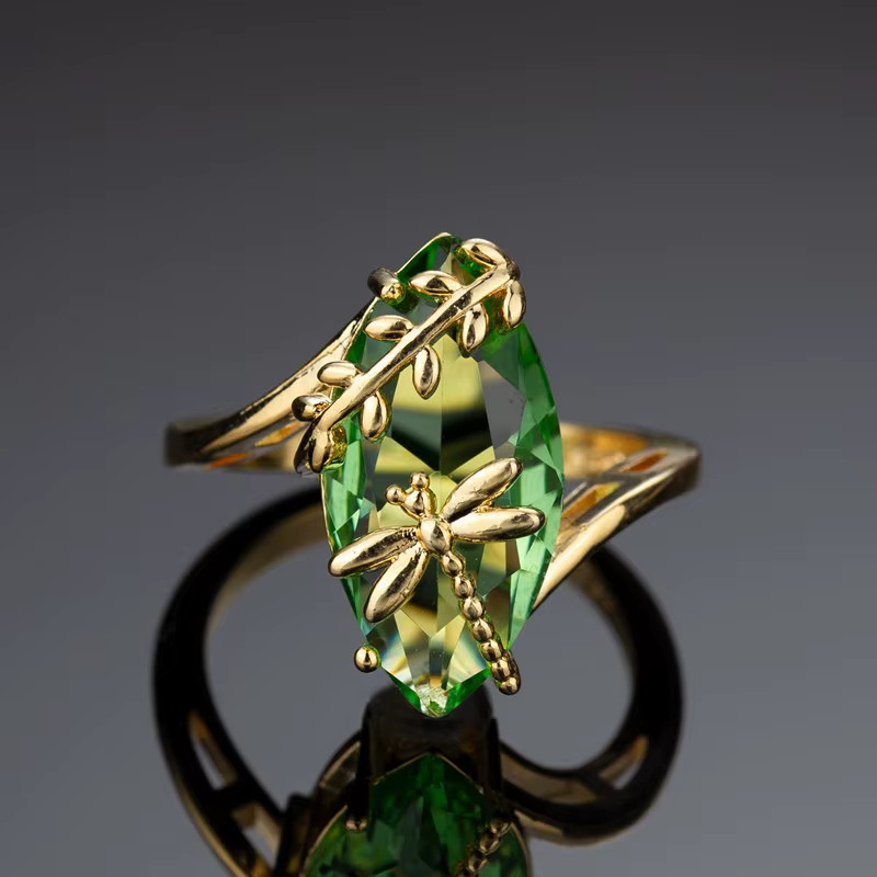 Peridot Grace Dragonfly Crystal Ring