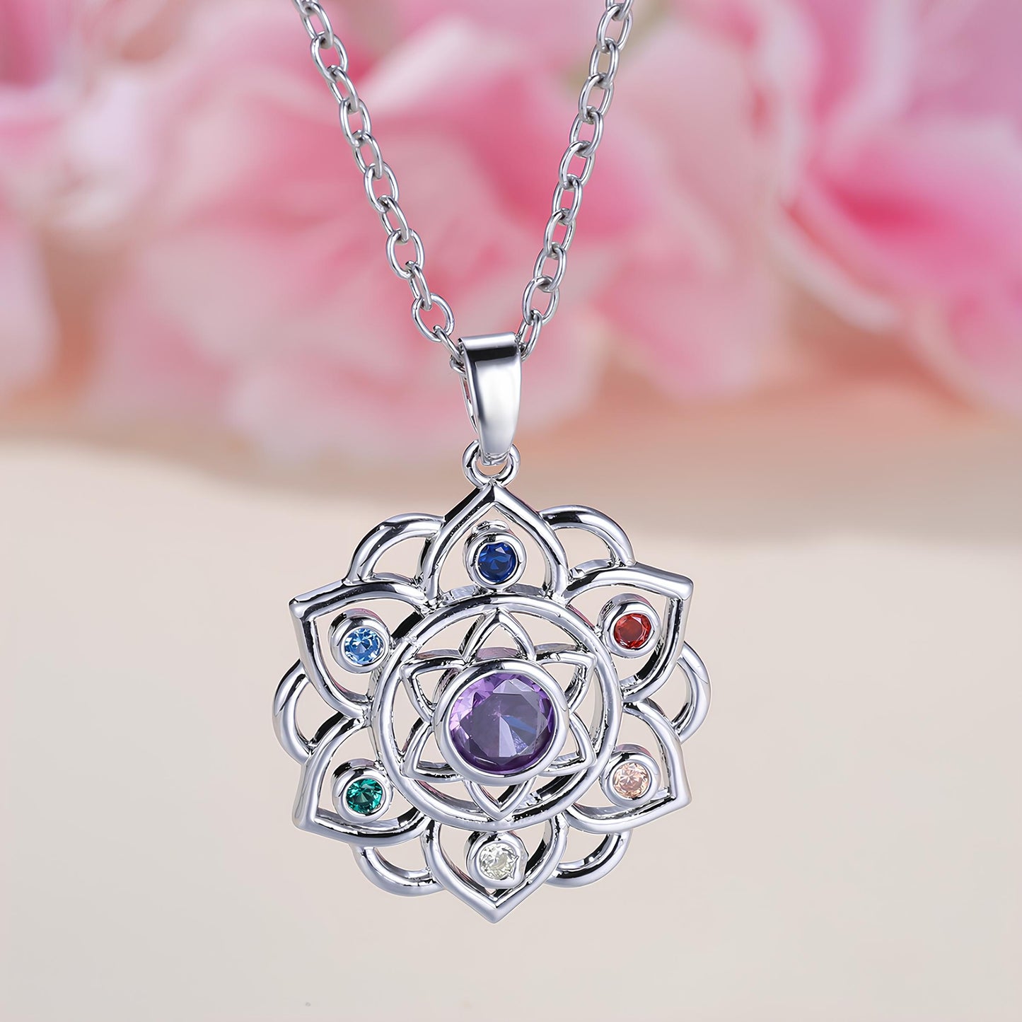 Radiant Lotus 7 Chakras Crystal Necklace