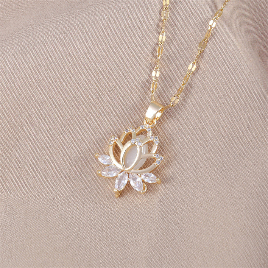 Golden Radiance Lotus Crystal Necklace