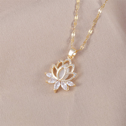 Golden Radiance Lotus Crystal Necklace