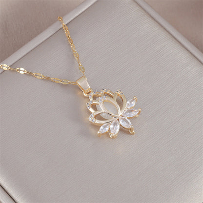 Golden Radiance Lotus Crystal Necklace