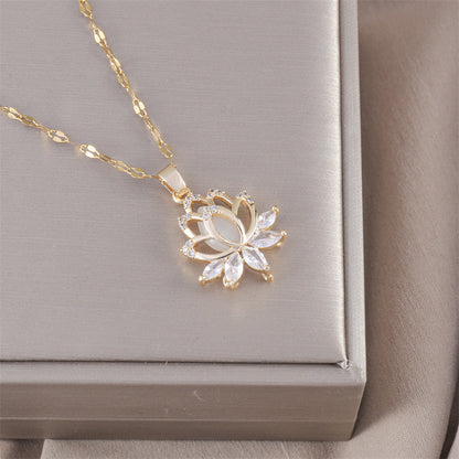 Golden Radiance Lotus Crystal Necklace