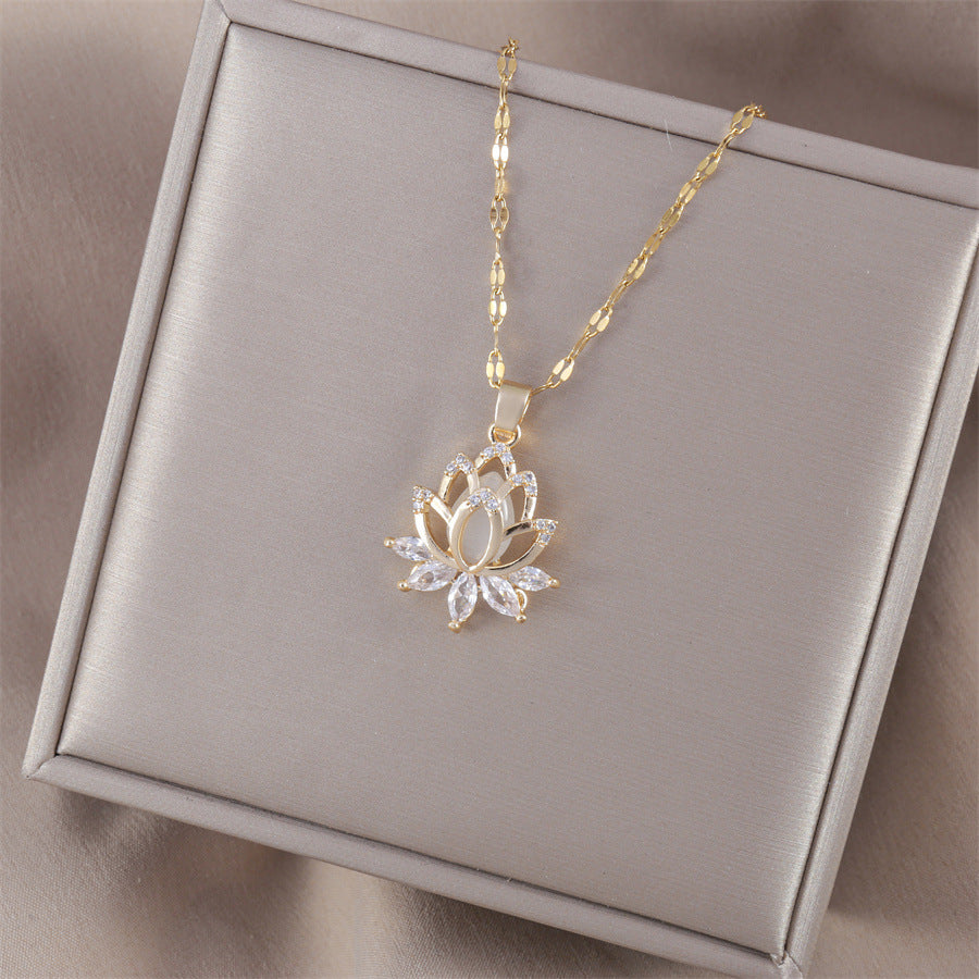 Golden Radiance Lotus Crystal Necklace