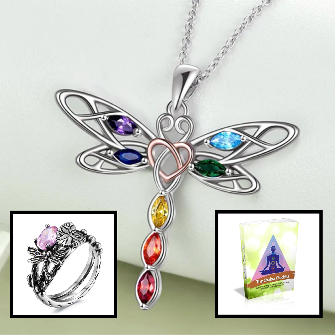 Seven Chakras Guardian Dragonfly Necklace BUNDLE