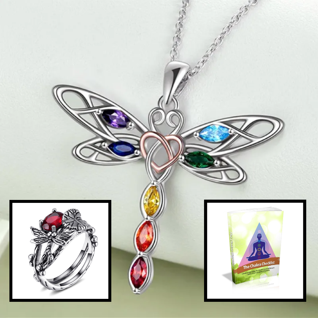 Seven Chakras Guardian Dragonfly Necklace BUNDLE