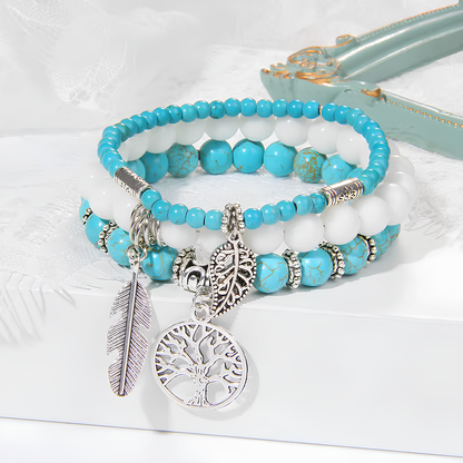 Tree of Tranquility Turquoise Crystal Bracelet Set