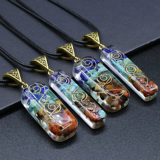 Flower of Life 7 Chakra Crystal Orgone Energy Necklace