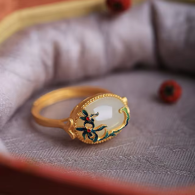 Prosperous Bloom White Jade Ring