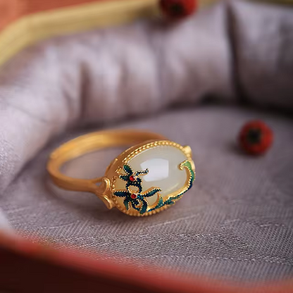 Prosperous Bloom White Jade Ring