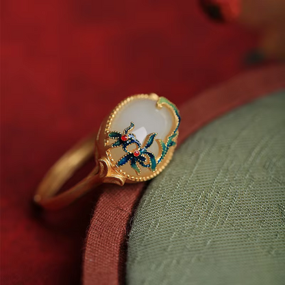 Prosperous Bloom White Jade Ring