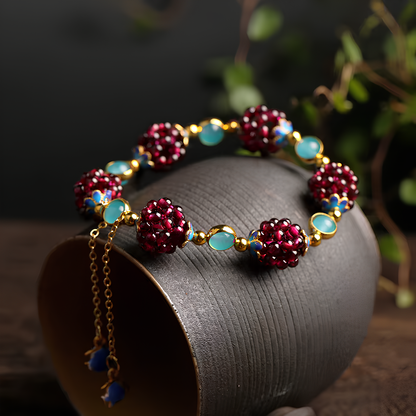 Pomegranate Bloom Lotus Crystal Bracelet