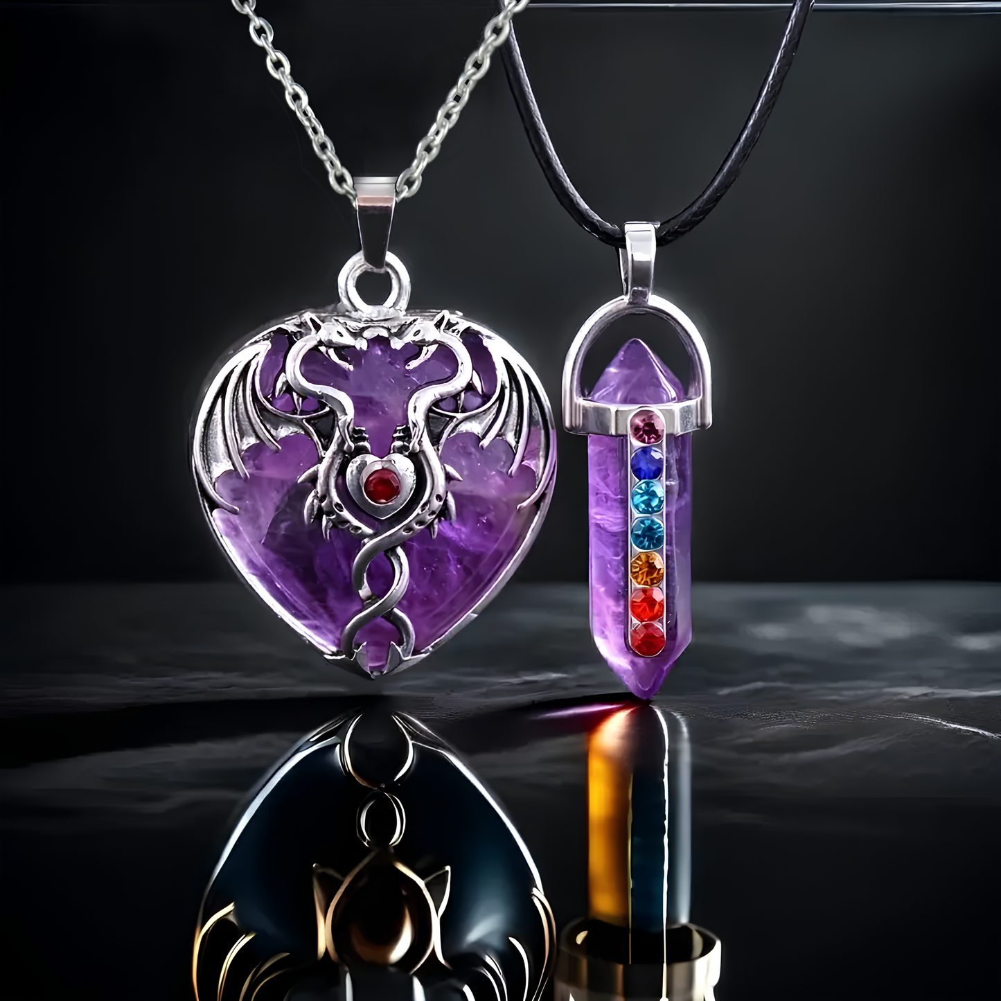 Amethyst Crystal Hearts & Harmony Necklace Set