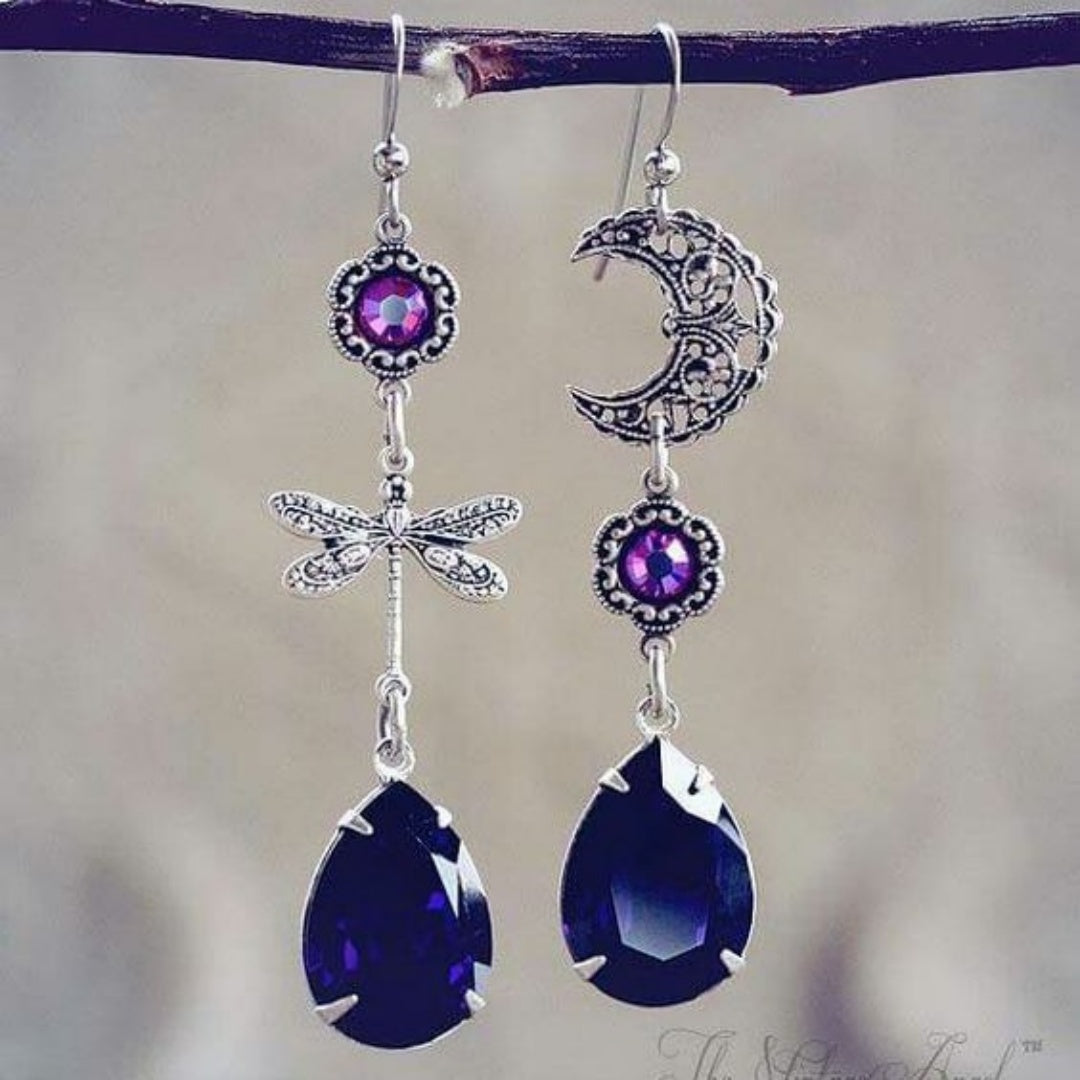 Moonlit Harmony Amethyst And Sapphire Crystal Earrings