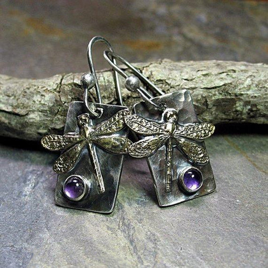 Amethyst Dragonfly Wings Earrings