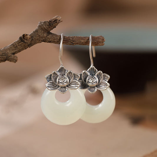 Lotus Harmony White Jade Earrings