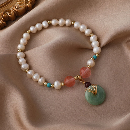 Ethereal Crystal Jade and Pearl Bracelet