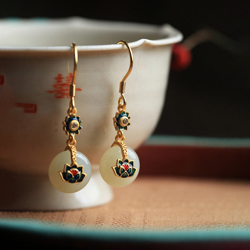 White Jade Lotus Blossom Earrings