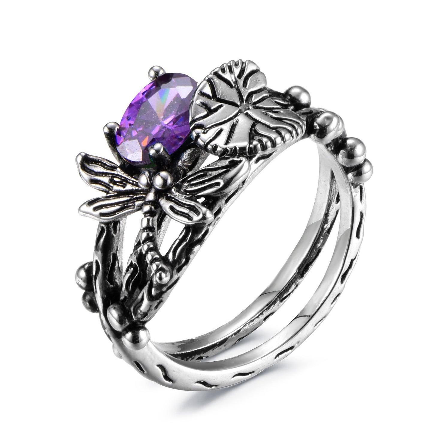 Mystic Dragonfly Amethyst Ring