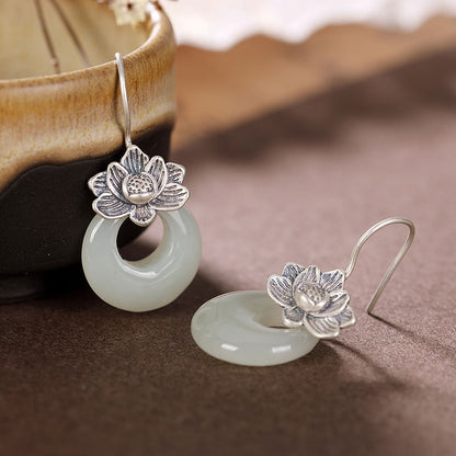 Lotus Harmony White Jade Earrings