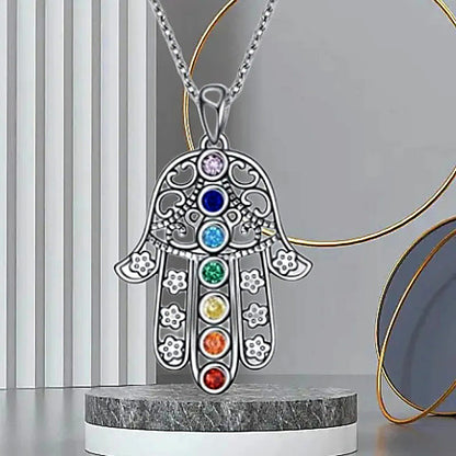 Guardian of Strength 7 Chakra Hamsa Necklace